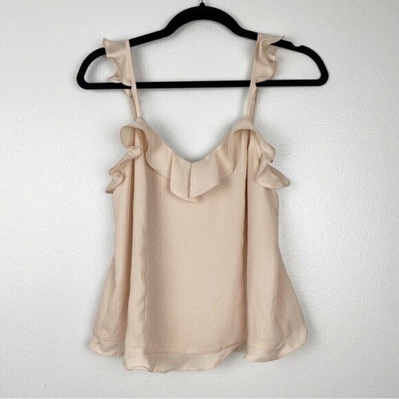 Lulu's Utterly Lovely Blush Ruffled Trimmed V-Neckline Cami Tank Top Size S - Picture 3 of 10
